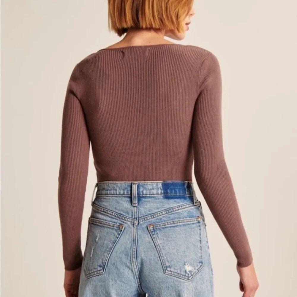 Abercrombie & Fitch LuxeLoft Soft Date Night Sweater Knit Sweetheart Top Brown S - Picture 2 of 8